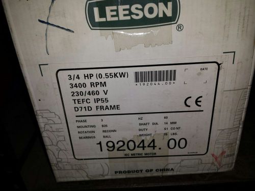 Leeson 192044 metric motor 230/460 volt ball bearing reversible 3/4 hp 60/50 hz for sale