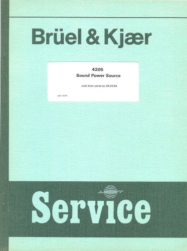Service Manual Bruel &amp; Kjaer Type 4205 Sound Power Source
