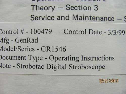 GENERAL RADIO MODEL 1546: Digital Stroboscope - Operating Instructions w/schems