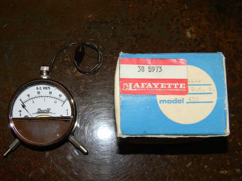 Vintage NOS Shurite # 450 D.C. Voltmeter 0-50 0-2 PERFECT LaFayette Radio tag