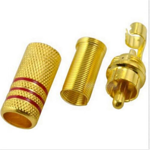 10 pcsgold plated rca plug audio  metal spring red male connector for sale