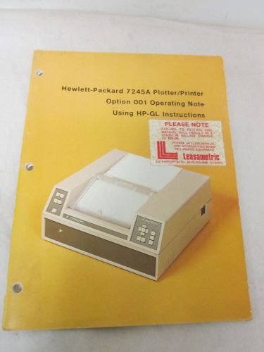 Hewlett-packard 7245a plotter printer option 001 operating note using hp-gl for sale