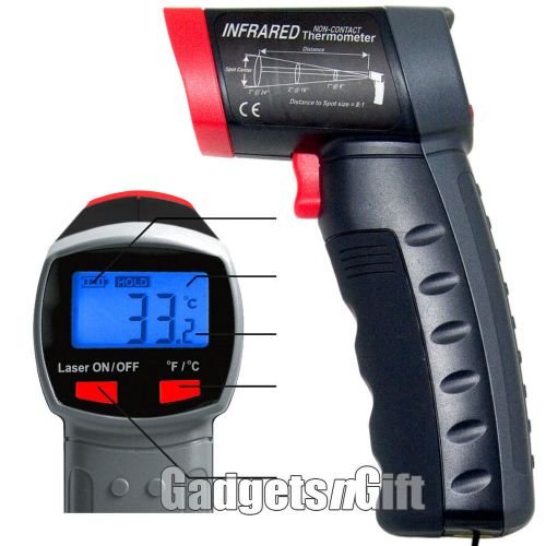 Infrared thermometer digital pyrometer ir non contact temperature laser 968°f for sale