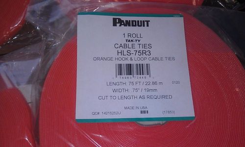 Orange PANDUIT HLS-75R03Hook &amp; Loop Ties, Roll,900.0 In,0.750 In NEW in bag
