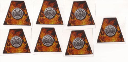 Set of 7 Helmet Trapazoids Reflective Maltese with Flames Firefighter EMT
