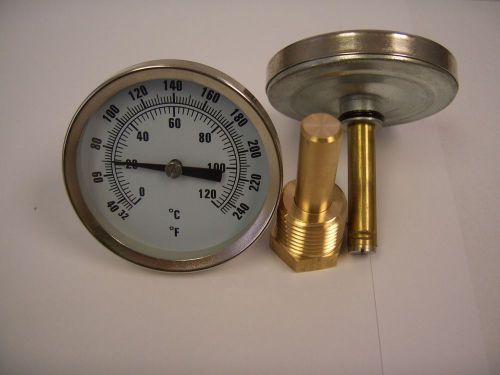 Hot water thermometer 2.5&#034; dial face 1/2&#034;npt thermowell 32f-248f / 0-120c for sale
