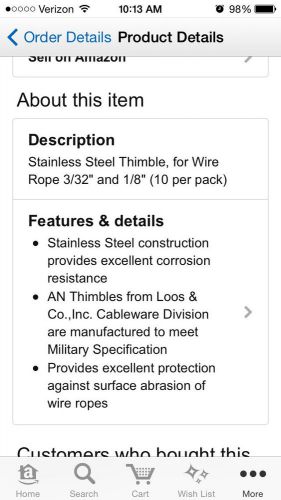 Loos cableware an100-c4 stainless steel thimble for 3/32&#034; &amp; 1/8&#034; diam.wire rope for sale