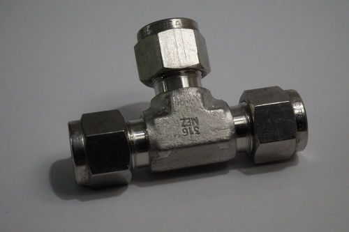 Hy-lok 3/8&#034; tube compression 3-way t fitting 316 stainless steel &#034;mez&#034; for sale