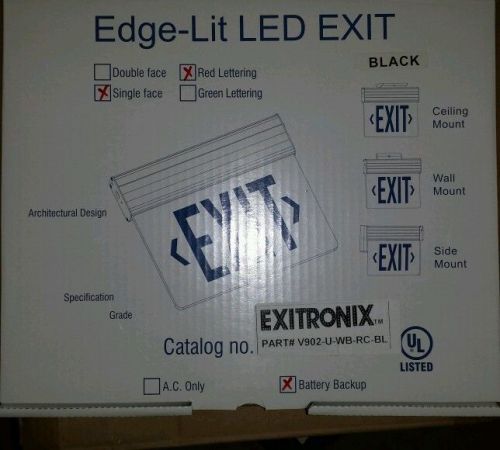 EXITRONIX  EDGELIT LED EXIT SIGN V902 - SINGLE - RED WITH BLACK HOUSING