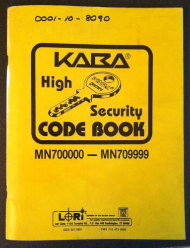 KABA gemini Key Machine High Security Code Book - Lori Lock Corporation 1986