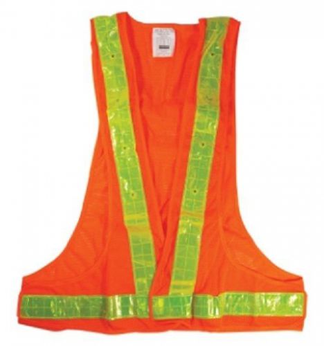 Safety Vest W 16 FLASHING RED LEDS LED! Large/XL ORANGE ANSI Reflective Stripes