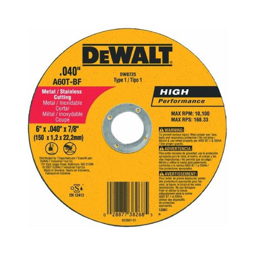 Dewalt dw8725 6&#034; x .045 x 7/8&#034; metal/stainless cutting slicer wheels-box of 100 for sale
