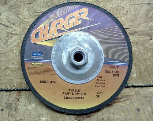 Norton 7&#034; x 5/8-11 36 Grit Type 27 Flap Disc Series R822 #63642503518 CHARGER