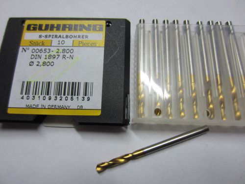 10 - GUHRING 00653-2.800mm 2.8mm HSS Stub Machine Length TiN Coated Twist Drills