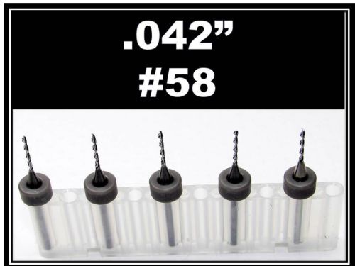 .042&#034; - #58 - 1/8&#034; Shank  Carbide Drill Bits  FIVE Pcs  CNC Dremel Hobby Jewelry