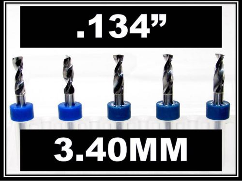 3.40mm - .134&#034; - 1/8&#034; shank  carbide drill bits five pcs cnc dremel model hobby for sale