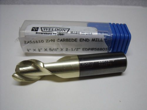 1/2&#034; x 1/2&#034; x 5/8” x 2-1/2&#034; 2 FL ZrN Weldon Tool Carbide End Mill-W4