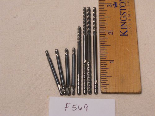 8 NEW 3 MM SHANK CARBIDE END MILLS. 4 FLUTE. BALL. DOUBLE END USA MADE. (F569)