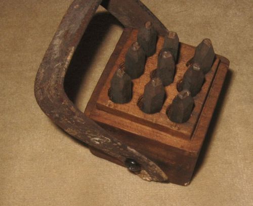Antique set &gt; number punch / taps in orginal wood block case for sale
