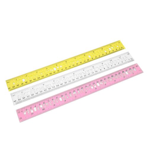 3 Pcs Metric 30cm 12 Inch Plastic Straight Ruler Measuring Tool Tricolor