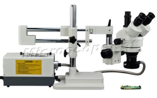 3.5x-90x stereo zoom dual-bar boom stand trinocular microscope+ring fiber light for sale