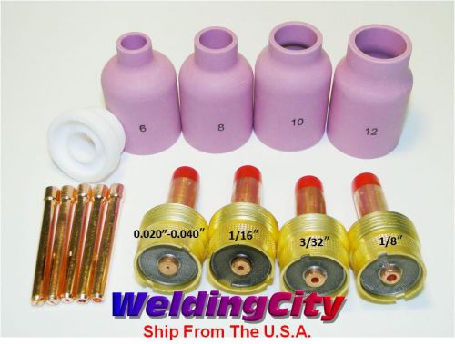 Accessory Kit  Cup-Collet-Lg Gas Lens 020&#034;~1/8&#034; TIG Torch 17/18/26 (U.S. Seller)