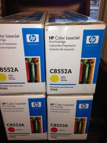 HP 9500  4 GENUINE HP NEW, OEM, Sealed in Box Toners:  2 C8552A   2 C8553A