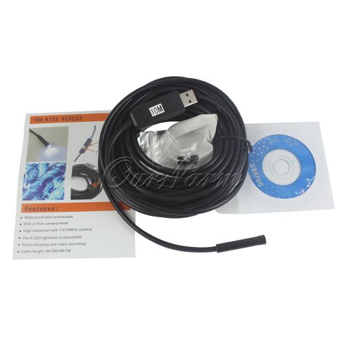 New 10m 6led 7mm waterproof usb borescope endoscope inspection tube video camera for sale