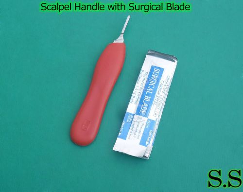 Scalpel Handle #6 with Red Color 10 Surgical Blade # 12 Dental Instruments