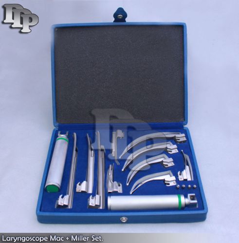 Laryngoscope Mac + Miller Set of 10 BLADES &amp; 2 HANDLES EMT Anesthesia DDP