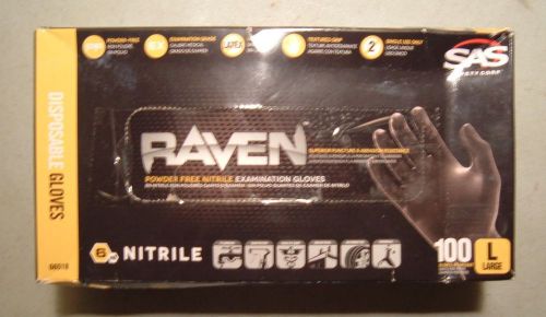 RAVEN POWDER FREE NITRILE EXAMINATION DISPOSABLE GLOVES LARGE 100 COUNT