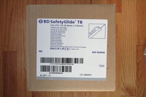BD SafetyGlide TB Tuberculin Syringe 1mL 27G 1/2 Inch 305945- Box of 100