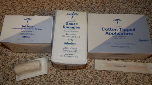 Lot of Medline sterile 6&#034; Cotton Tip Applicators, stretch gauze and gauze sponge