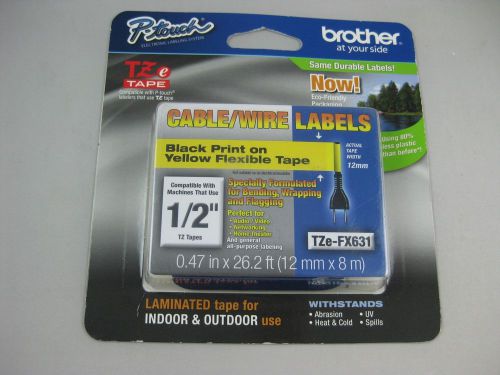 Brother Black Print on Yellow Flexible Tape 1/2&#034; Cable/Wire Labels Tze-Fx631