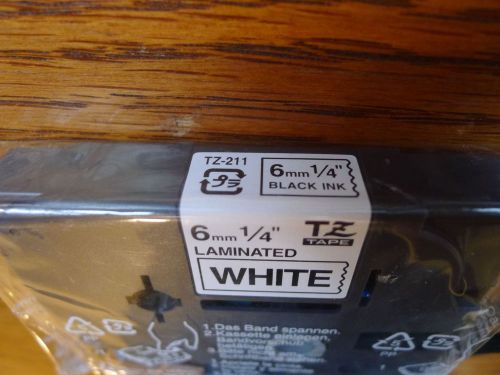 New Genuine Brother TZ211 Black on White P-Touch Label Tape Cassette 1/4&#034; TZ-211