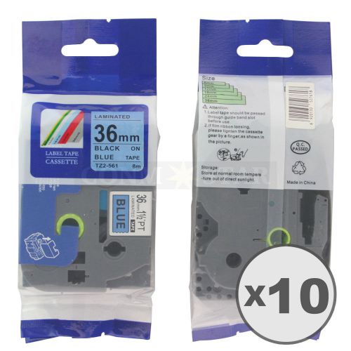 10pk Black on Blue Tape Label for Brother P-Touch TZ TZe 561 36mm 1 1/2&#034; 26.2ft