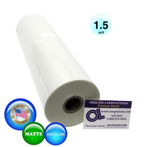 Matte satin doculam laminating film 12&#034; x 500&#039; 1.5 mil 1&#034; core qty 1 roll for sale