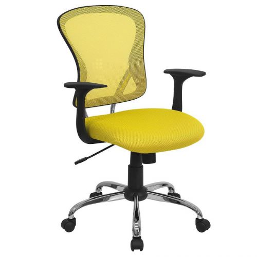 Office chair desk computer mesh executive chrome mid back swivel yellow roll new for sale