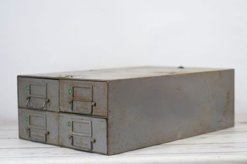 Vintage record file grey metal 2 drawer card file cabinet grey industrial for sale