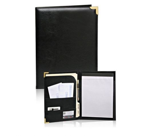 Deluxe Black Padfolio with Gold Accent, Professional Corporate Interview Padfoli