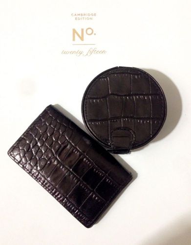 Graphic Image Black Crocodile Embossed Hard Leather Business Card Case Mens
