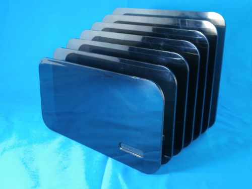 Vintage Eldon Retro Modern Smoked Black Plastic Desk Paper Organizer 6 Stepped