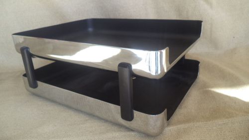 Vtg Eldon Emphasis 6000 in/out tray Black &amp; Chrome heavy metal
