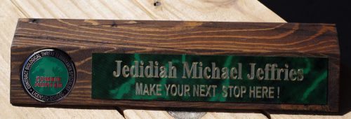 Zombie Hunter challenge coin with personalized wood desk name plate