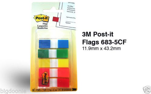 NEW 2 Pks Post-it Flags 1/2&#034; Assorted Colors 100/130 Flags per Dispenser 683-5CF