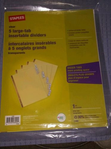 Staples 5 Large-tab insertable dividers, Clear Color, 10 Sets new sealed
