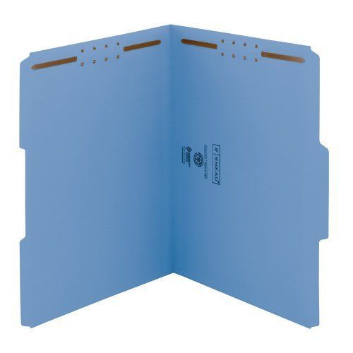 Smead 12041 blue 100% recycled colored fastener file folders - letter (smd12041) for sale
