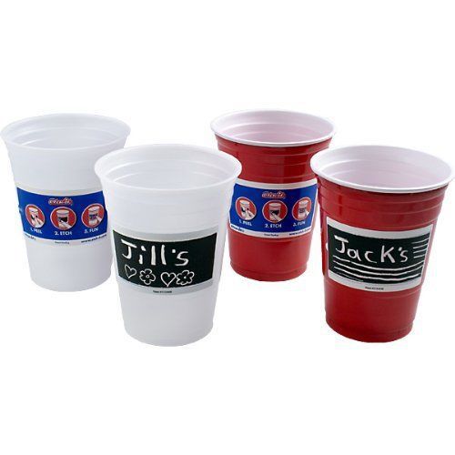 Etch-it Disposable Write-On Party Cups - 18 oz - Pack of 24: Red Brand New!