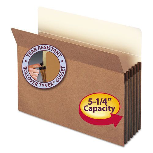 5 1/4&#034; Accordion Expansion Pocket, Straight Tab, Letter, Manila/Redrope, 10/Box