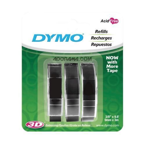 Dymo 1741670 3/8&#034;x9.8&#039; glossy tape for embossers, black, 3 rolls per pack for sale